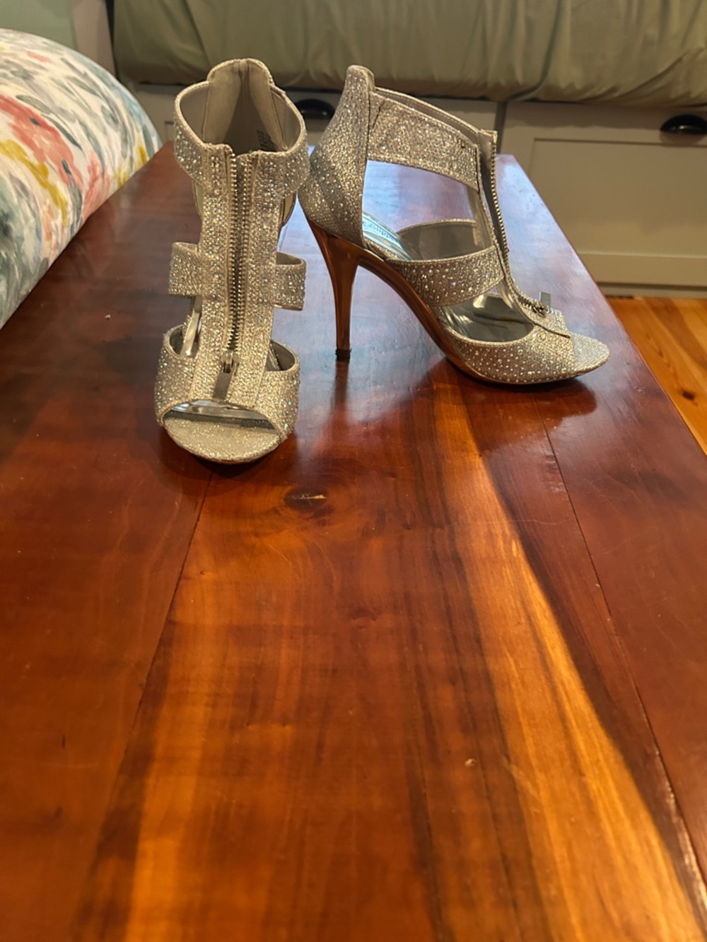 Rhinestone Embellished Silver High Heel Sandals